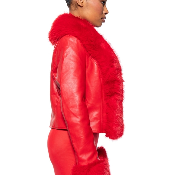 Red Faux Fur Trim Jacket - Picture 2 of 6